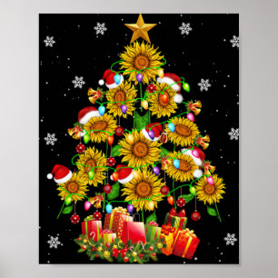 Santa Sunflower Christmas Tree Xmas Lights Santa S Poster