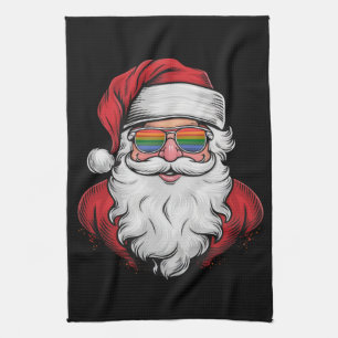 Santa Sunglasses Pride Christmas Pajama X-mas Gay Tea Towel