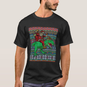 Santa Sunglasses Riding Reindeer T Rex Xmas Costum T-Shirt