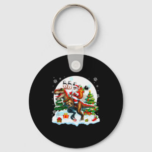 Santa Sungles Riding T-rex Reindeer Christmas Snow Key Ring