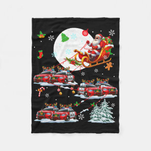 Santa Sungles Sleigh Reindeer Police Cars Christma Fleece Blanket