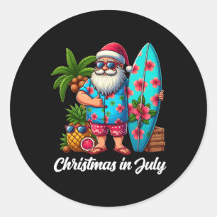 Santa Sungles Xmas Beach Tropical Christmas In Jul Classic Round Sticker