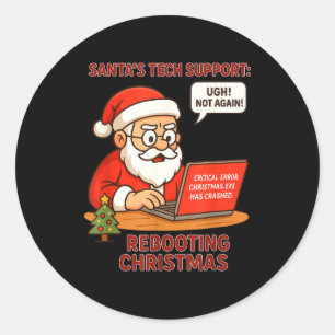 Santa Support s Rebooting Humor Tech Computer Classic Round Sticker