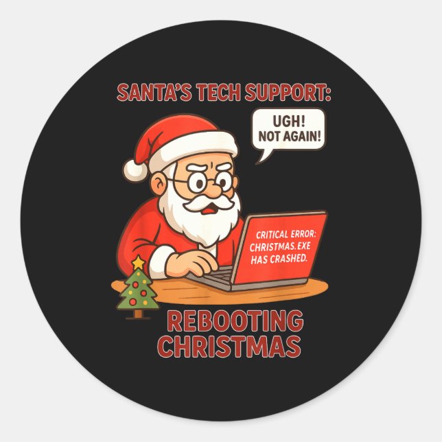 Santa Support s Rebooting Humor Tech Computer Classic Round Sticker (Front)