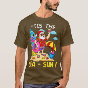 Santa Surf Flamingo Float Tis the SeaSun Christmas T-Shirt
