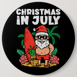 Santa Surfer Beach Christmas In July Funny Summer 6 Cm Round Badge