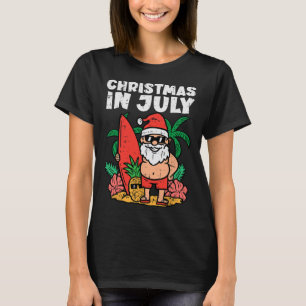 Santa Surfer Beach Christmas In July Funny Summer T-Shirt