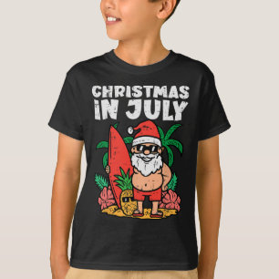 Santa Surfer Beach Christmas In July Funny Summer T-Shirt