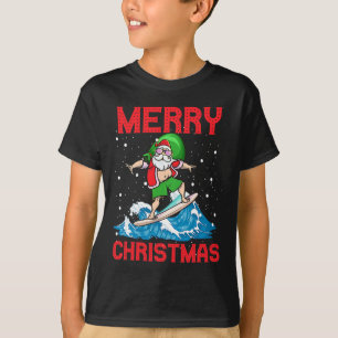 Santa Surfing A Gnarly Wave Kids Youth Surfers Haw T-Shirt