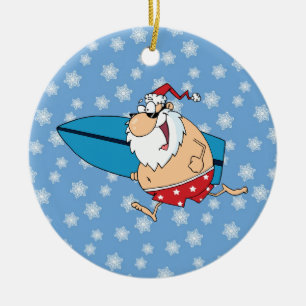 santa surfing ceramic tree decoration