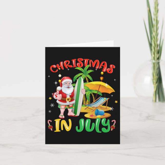 Santa Surfing Christmas In July Santa Surfer Famil Card (Front)
