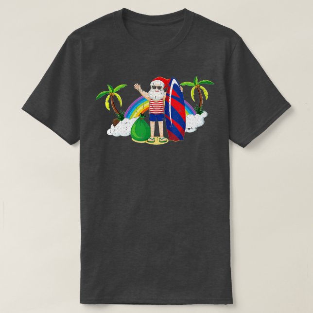 Santa Surfing Christmas In July Summer Tropical Be T-Shirt (Design Front)
