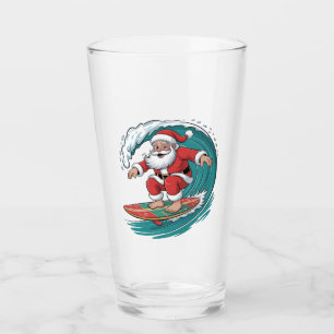 Santa Surfing Christmas Surf X-mas Festive Holiday Glass