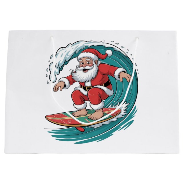 Santa Surfing Christmas Surf X-mas Festive Holiday Large Gift Bag (Front)