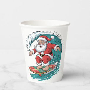 Santa Surfing Christmas Surf X-mas Festive Holiday Paper Cups