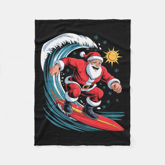 Santa Surfing Funny Surfer Holiday Christmas Xmas  Fleece Blanket (Front)