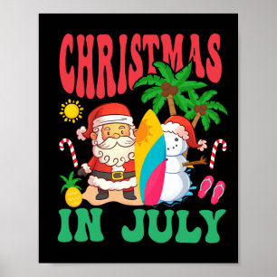 Santa Surfing Hawaiian Beach Christmas In July 202 Poster