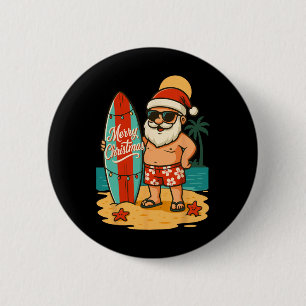 Santa Surfing Hawaiian Beach Christmas In July Tro 6 Cm Round Badge