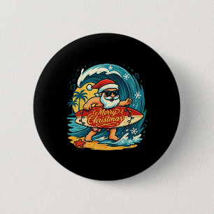 Santa Surfing Hawaiian Beach Christmas In July Tro 6 Cm Round Badge