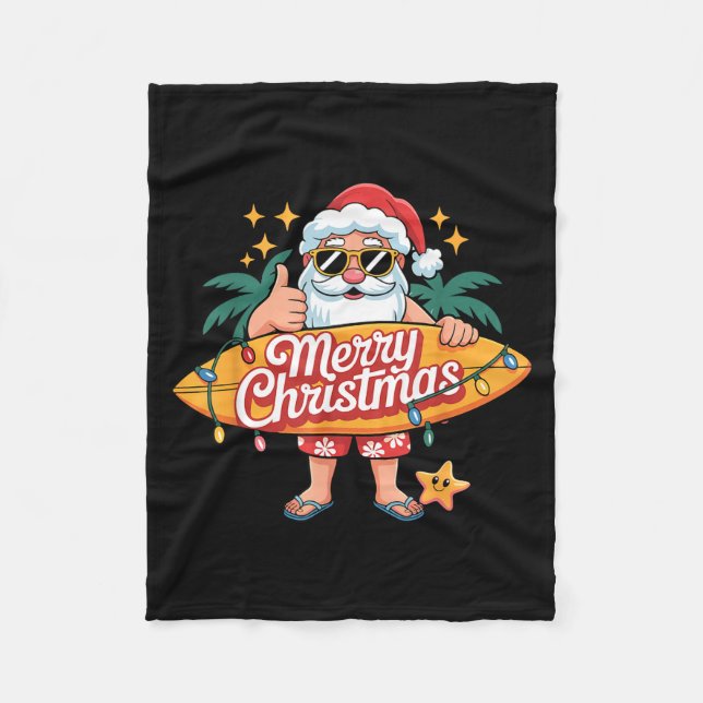 Santa Surfing Hawaiian Beach Christmas In July Tro Fleece Blanket (Front)