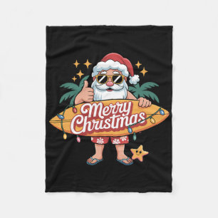 Santa Surfing Hawaiian Beach Christmas In July Tro Fleece Blanket
