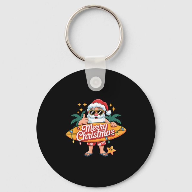Santa Surfing Hawaiian Beach Christmas In July Tro Key Ring (Front)
