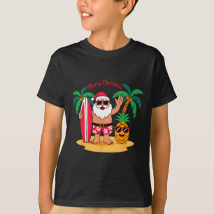 Santa Surfing Hawaiian Beach Christmas In July Tro T-Shirt