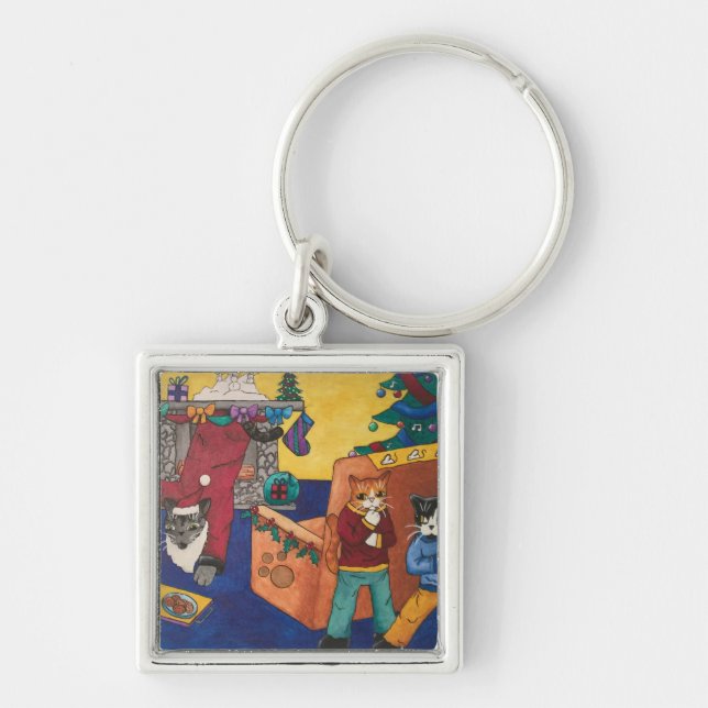 Santa Surprise Cats Key Ring (Front)