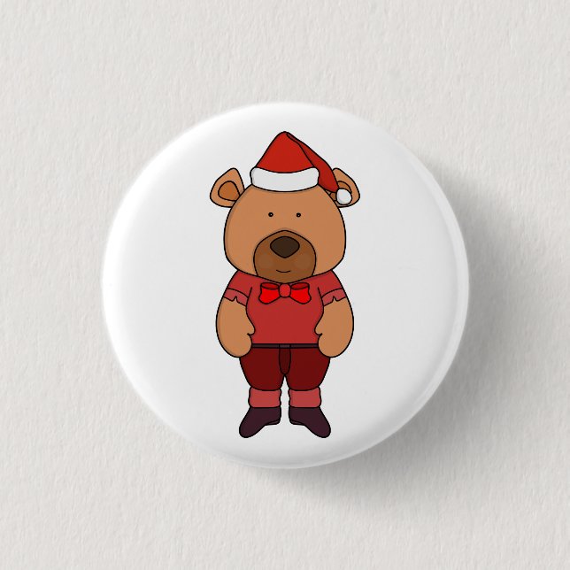 Santa sweet bear 3 cm round badge (Front)
