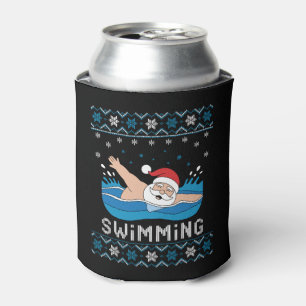 Santa Swimming Christmas Ugly Sweater Snowflakes Can Cooler