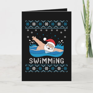 Santa Swimming Christmas Ugly Sweater Snowflakes Card