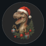 Santa T-rex Christmas Funny Dinosaur Holiday  Classic Round Sticker<br><div class="desc">Santa T-rex Christmas Funny Dinosaur Holiday</div>