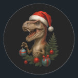 Santa T-rex Christmas Funny Dinosaur Holiday  Classic Round Sticker<br><div class="desc">Santa T-rex Christmas Funny Dinosaur Holiday</div>