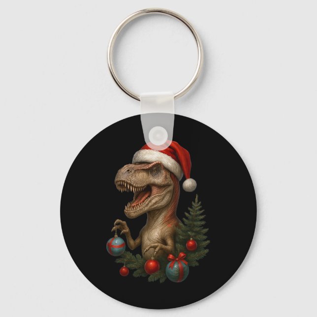 Santa T-rex Christmas Funny Dinosaur Holiday  Key Ring (Front)