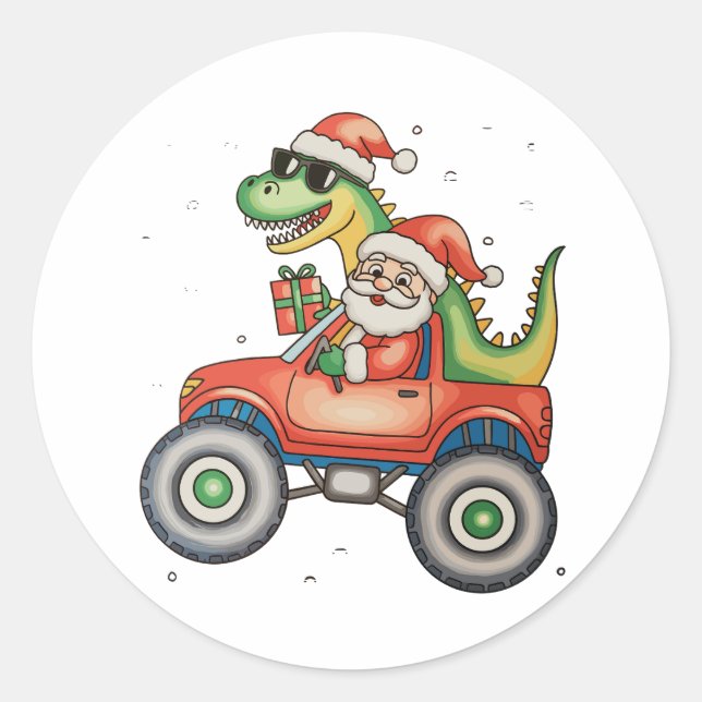 Santa T Rex Dinosaur Monster Truck Christmas Xmas Classic Round Sticker (Front)