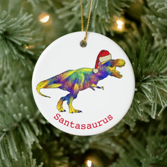 Santa T. rex Funny Dinosaur Ceramic Tree Decoration (Tree)