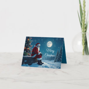 Santa takes a break holiday greeting card