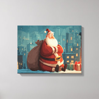 Santa Taking a Rooftop Break – Cozy Christmas Nigh Canvas Print