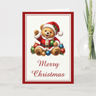 Santa Teddy Bear Christmas Card