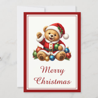 Santa Teddy Bear Christmas Card