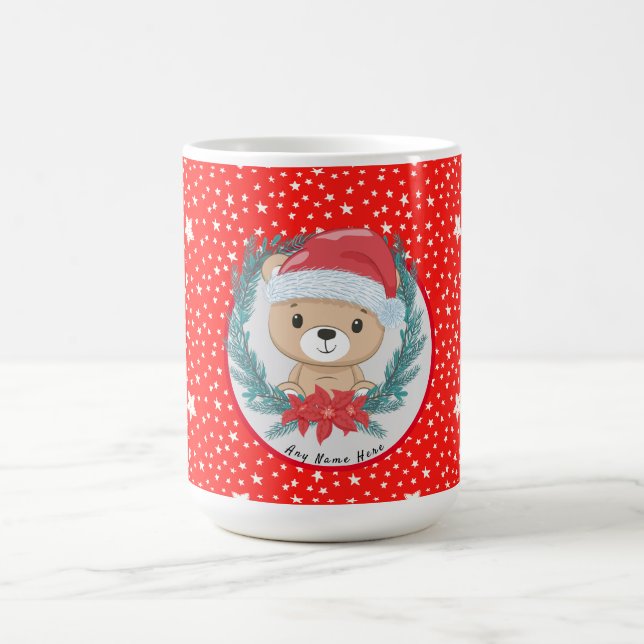  Santa Teddy Bear Red and White Star Christmas Coffee Mug (Center)