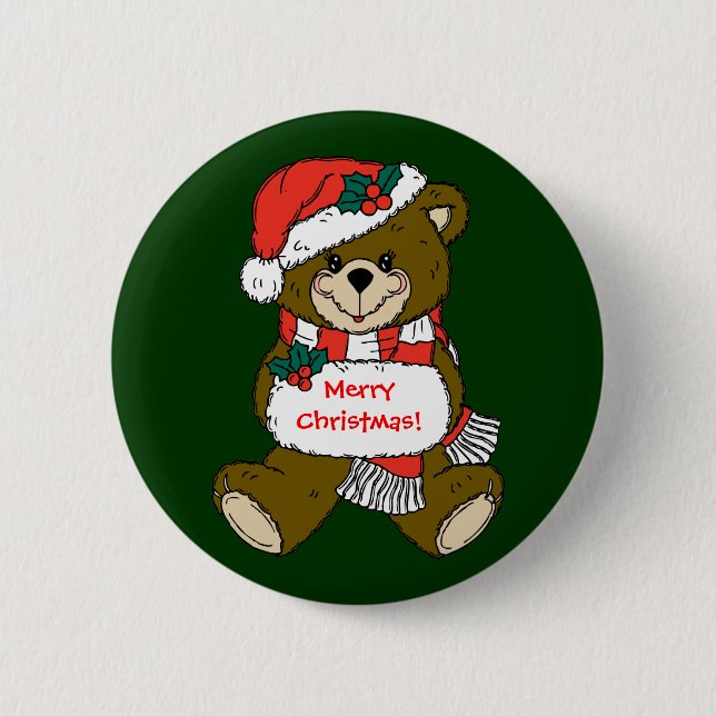Santa Teddy Bear with Hat and Muff 6 Cm Round Badge (Front)