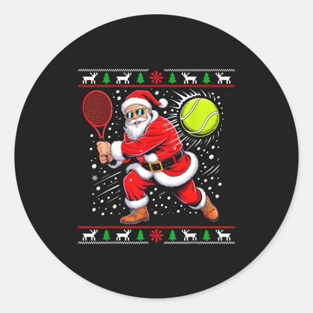Santa Tennis Player Christmas Xmas Funny Holiday M Classic Round Sticker (Front)
