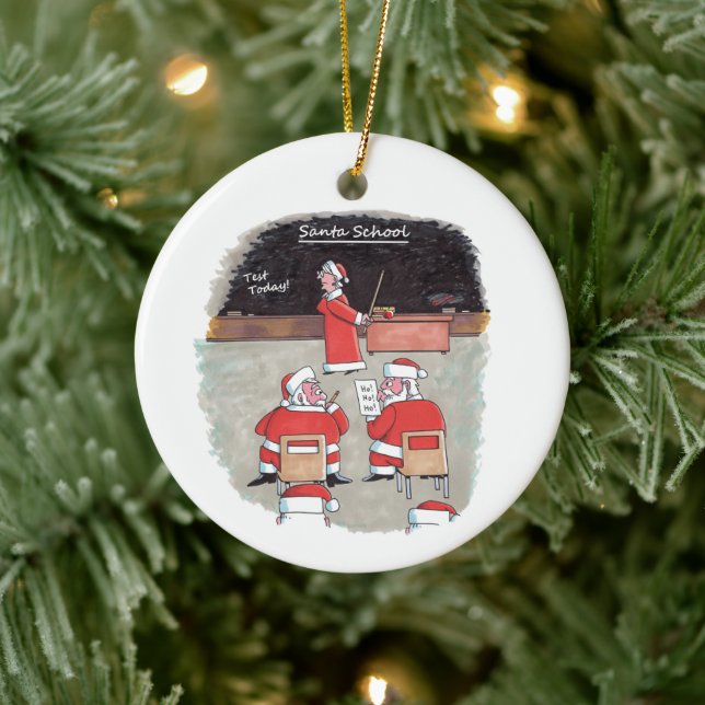 Santa Test round ceramic ornament (Tree)