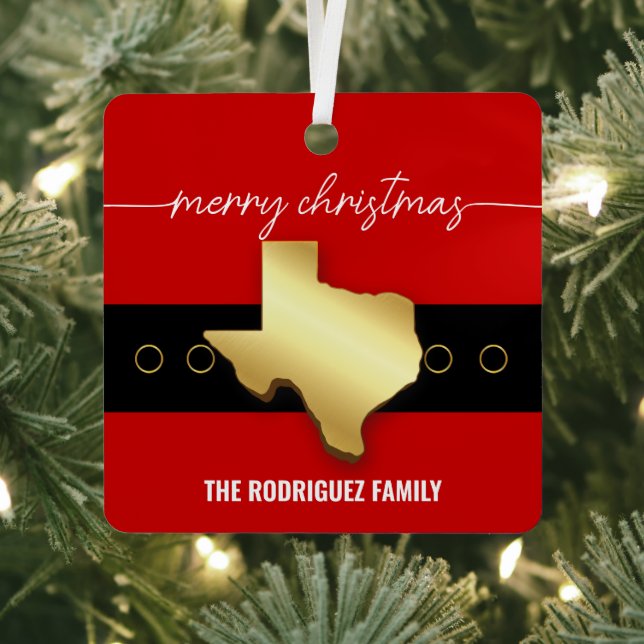 Santa Texas Belt Buckle Christmas Metal Tree Decoration (Insitu)