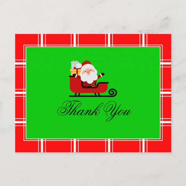 Santa Thank You Green & Red Postcard (Front)