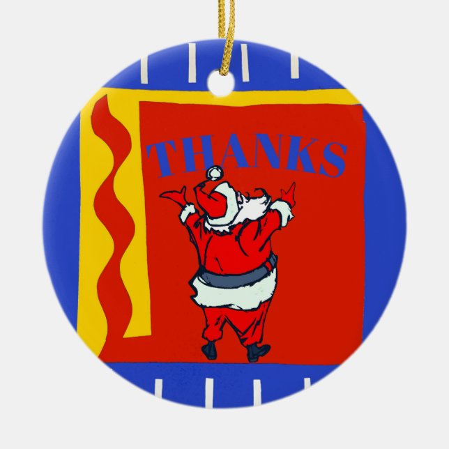 Santa Thanks, add, edit text Ceramic Tree Decoration (Front)