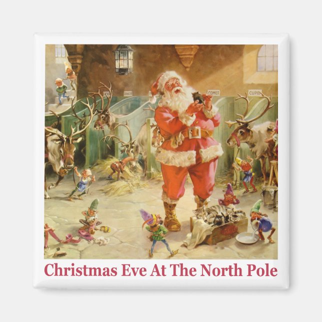 Santa & The Elves in The North Pole Stables Magnet (Front)