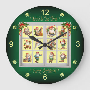 *Santa & The Elves Wishing You A Merry Christmas* Large Clock