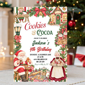 Santa Theme Cookies & Cocoa Christmas Birthday Invitation